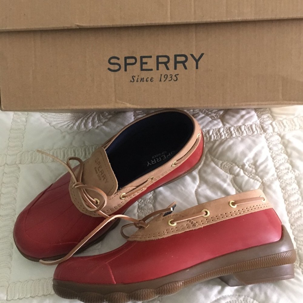 NIB Sperry Saltwater 1-Eye  Duck Boot Bootie Shoes Tan/Cordovan 8M